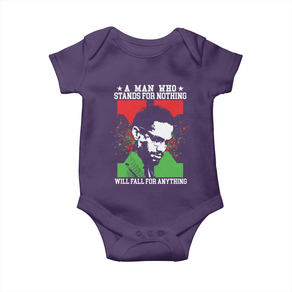 Malcolm X Quote Baby Onesie Retro A Man Who Stands for Nothing Black History - Wonder Print Shop