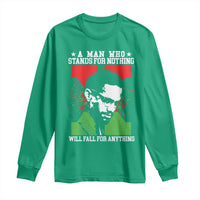 Malcolm X Quote Long Sleeve Shirt Retro A Man Who Stands for Nothing Black History - Wonder Print Shop