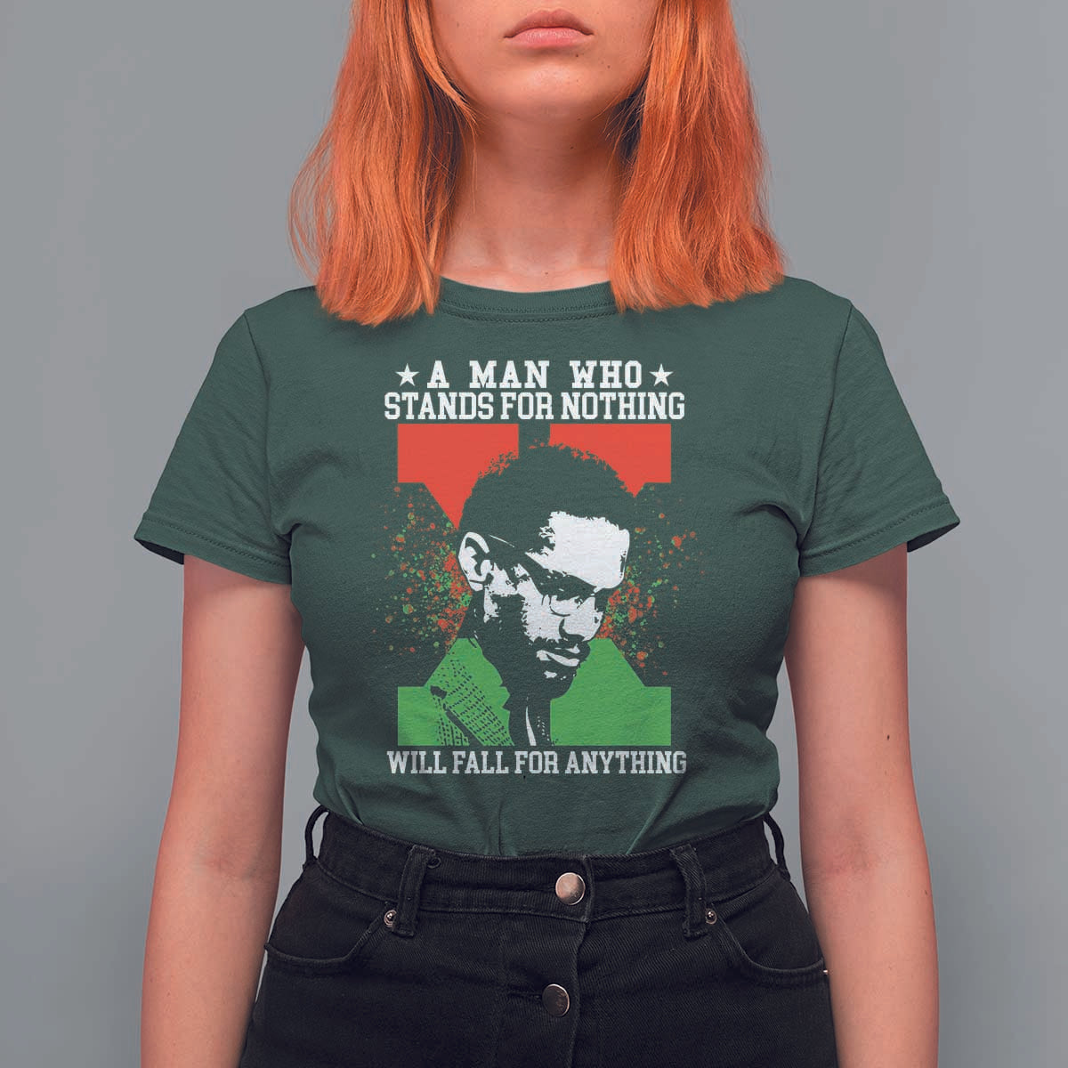 Malcolm X Quote T Shirt For Women Retro A Man Who Stands for Nothing Black History - Wonder Print Shop
