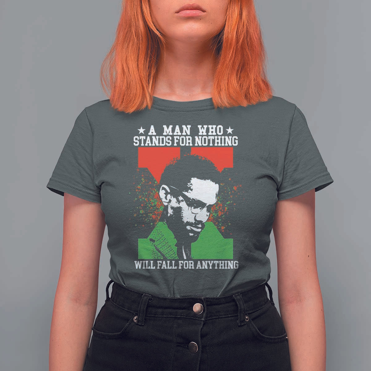 Malcolm X Quote T Shirt For Women Retro A Man Who Stands for Nothing Black History - Wonder Print Shop