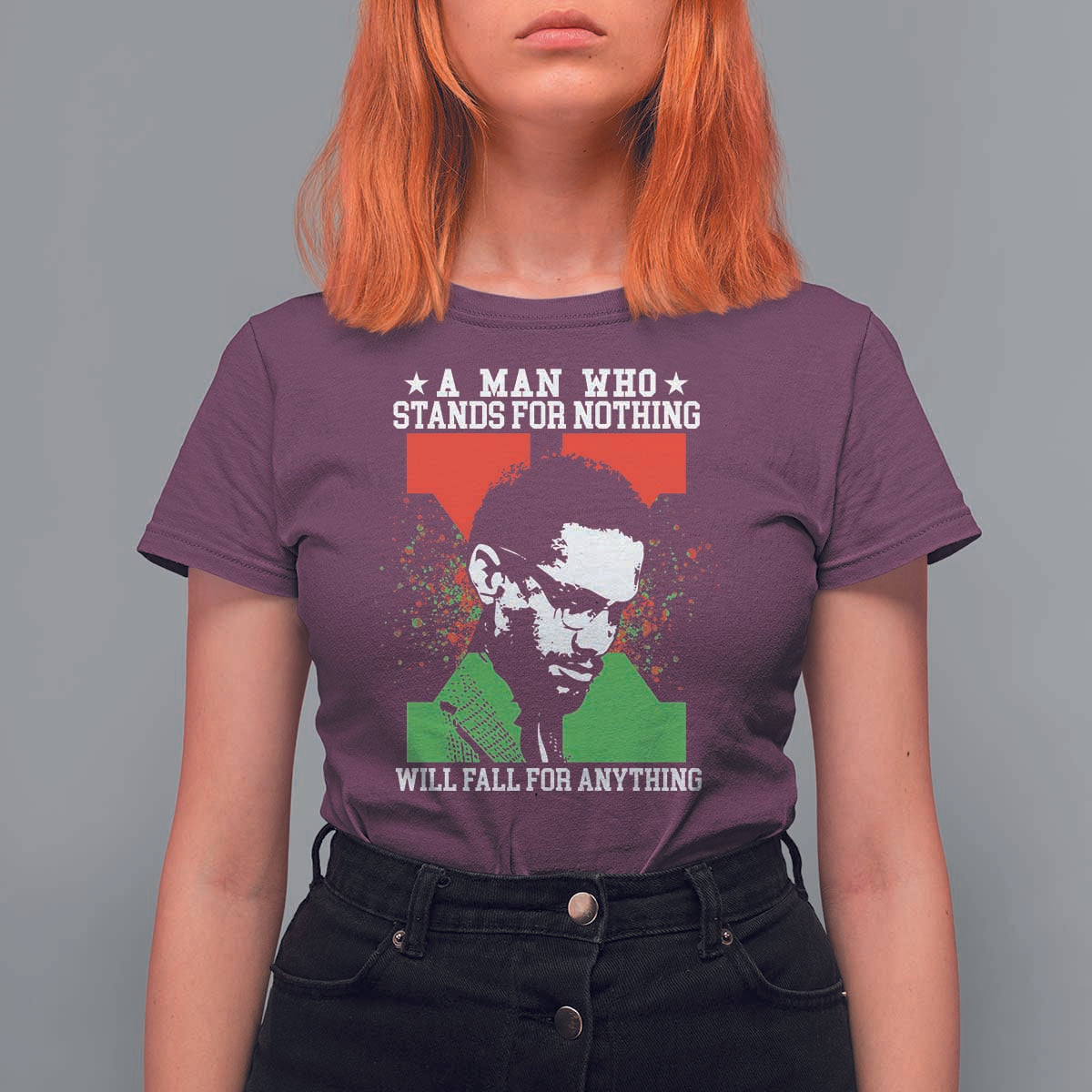 Malcolm X Quote T Shirt For Women Retro A Man Who Stands for Nothing Black History - Wonder Print Shop