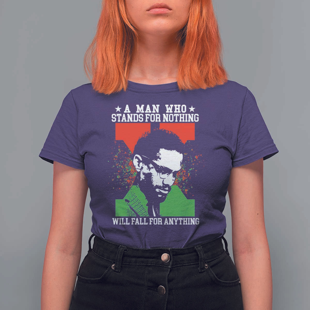 Malcolm X Quote T Shirt For Women Retro A Man Who Stands for Nothing Black History - Wonder Print Shop