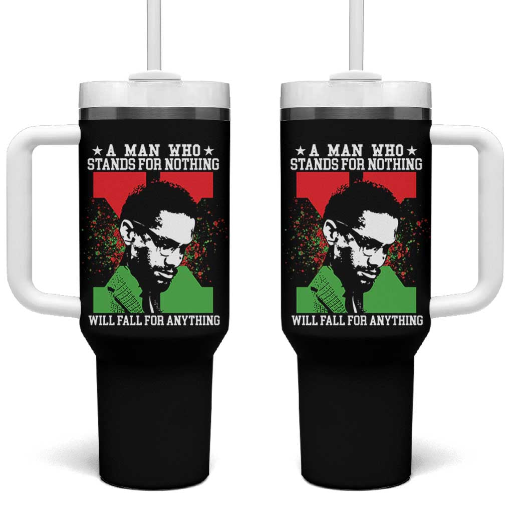 Malcolm X Quote Tumbler With Handle Retro A Man Who Stands for Nothing Black History - Wonder Print Shop