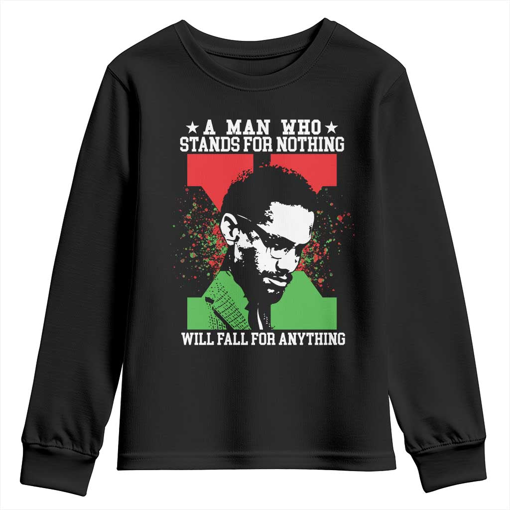 Malcolm X Quote Youth Sweatshirt Retro A Man Who Stands for Nothing Black History - Wonder Print Shop