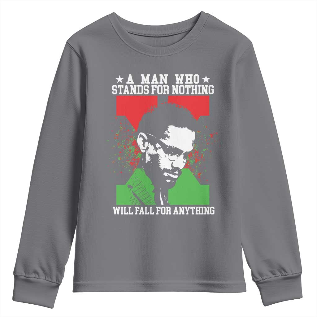 Malcolm X Quote Youth Sweatshirt Retro A Man Who Stands for Nothing Black History - Wonder Print Shop
