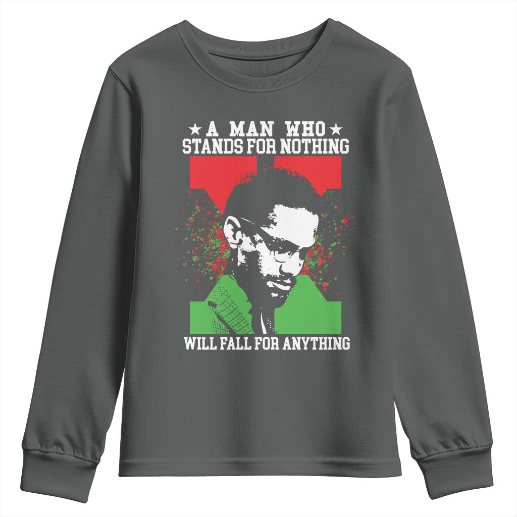 Malcolm X Quote Youth Sweatshirt Retro A Man Who Stands for Nothing Black History - Wonder Print Shop