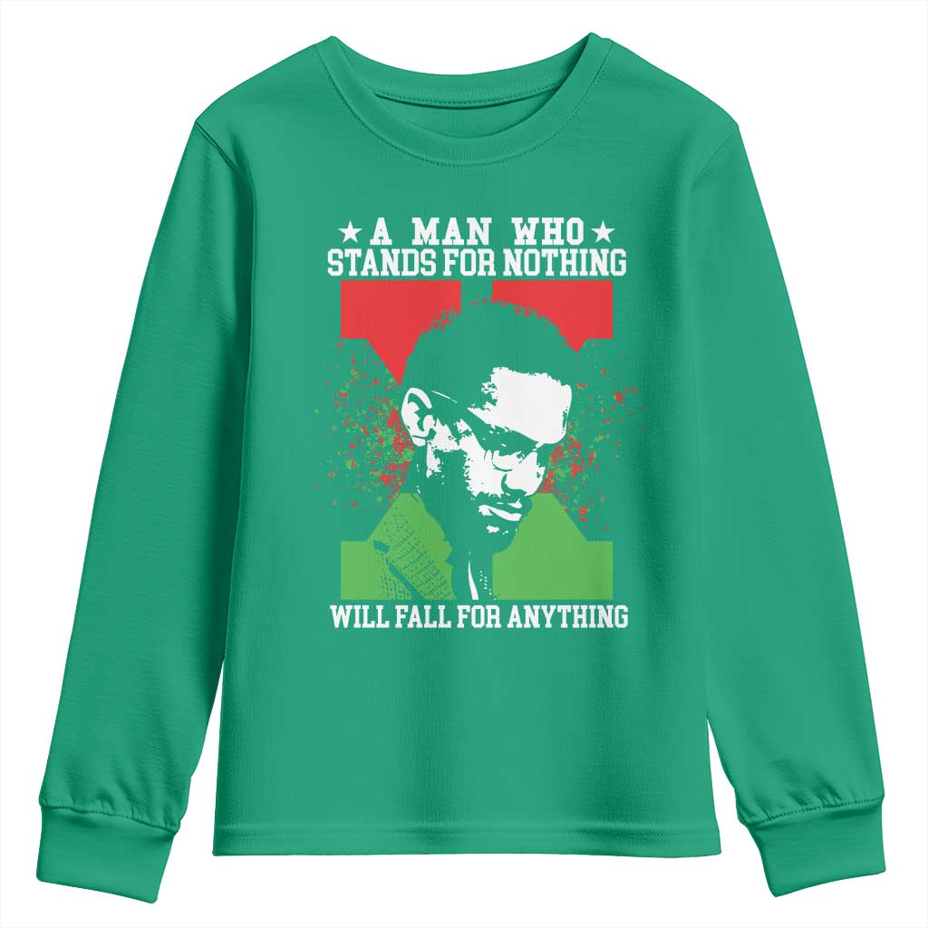 Malcolm X Quote Youth Sweatshirt Retro A Man Who Stands for Nothing Black History - Wonder Print Shop