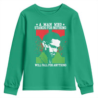 Malcolm X Quote Youth Sweatshirt Retro A Man Who Stands for Nothing Black History - Wonder Print Shop