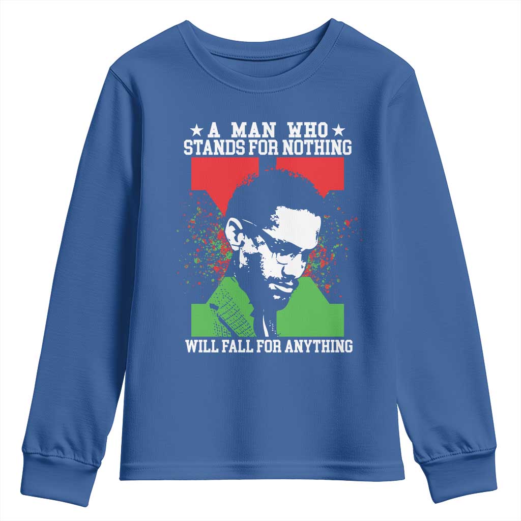 Malcolm X Quote Youth Sweatshirt Retro A Man Who Stands for Nothing Black History - Wonder Print Shop