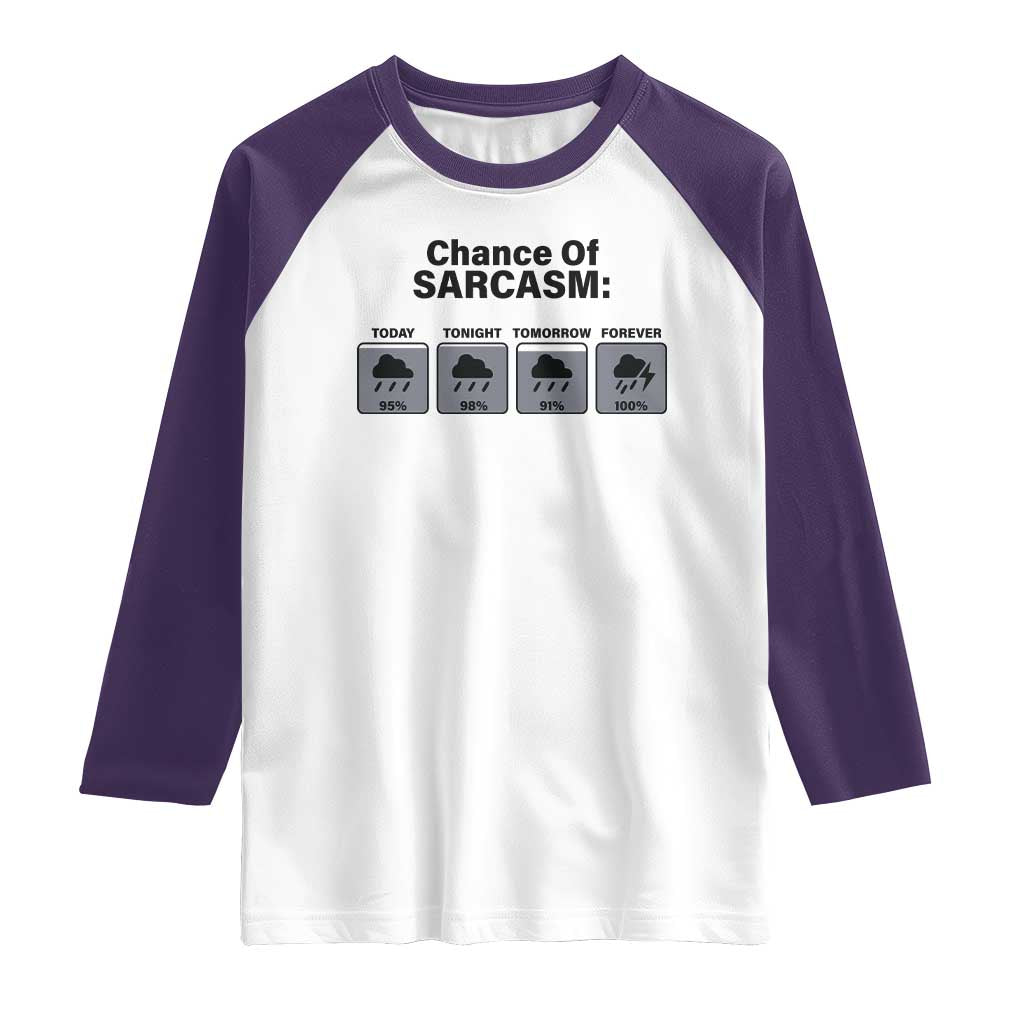 Funny Sarcastic Raglan Shirt Chance Of Sarcasm Forecast Weather - Wonder Print Shop