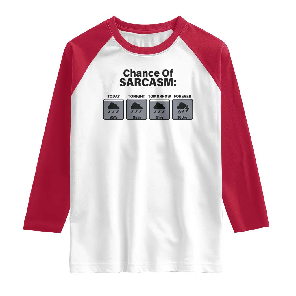 Funny Sarcastic Raglan Shirt Chance Of Sarcasm Forecast Weather - Wonder Print Shop