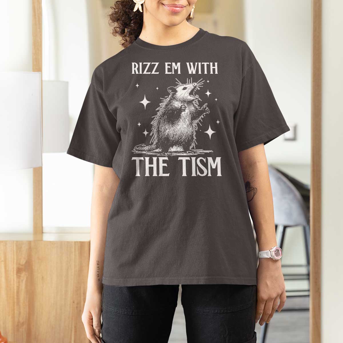 Funny Autism Opossum T Shirt For Women Rizz Em With The Tism Meme Autistic ASD