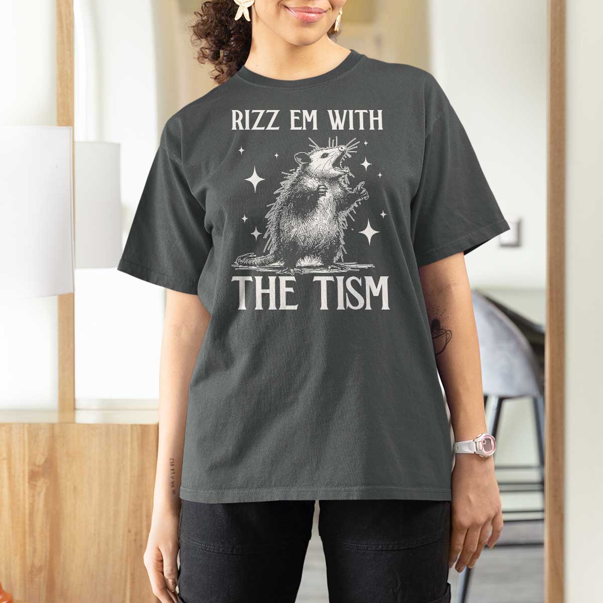 Funny Autism Opossum T Shirt For Women Rizz Em With The Tism Meme Autistic ASD