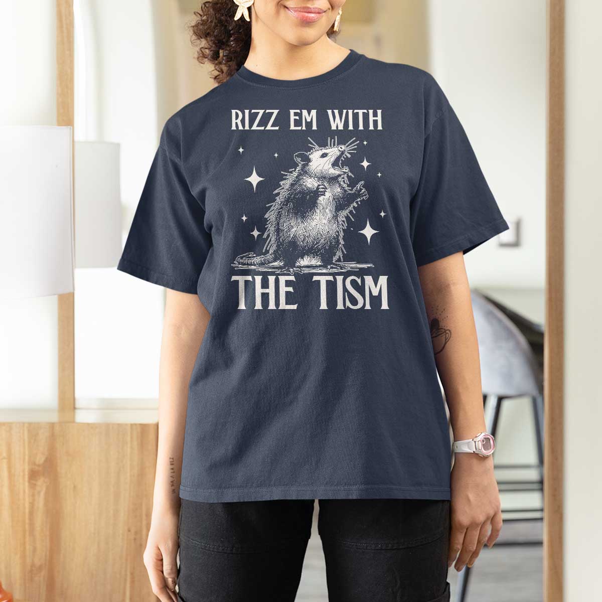 Funny Autism Opossum T Shirt For Women Rizz Em With The Tism Meme Autistic ASD