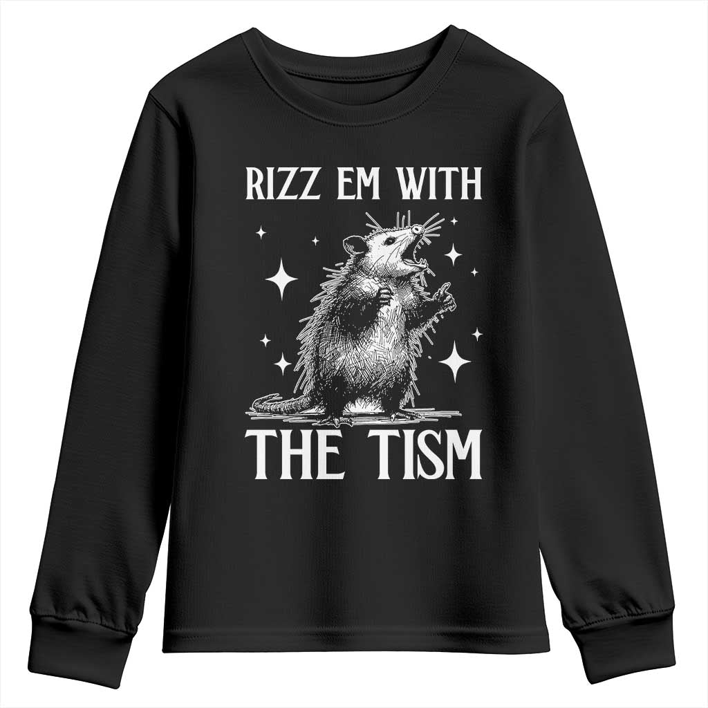 Funny Autism Opossum Youth Sweatshirt Rizz Em With The Tism Meme Autistic ASD