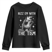 Funny Autism Opossum Youth Sweatshirt Rizz Em With The Tism Meme Autistic ASD