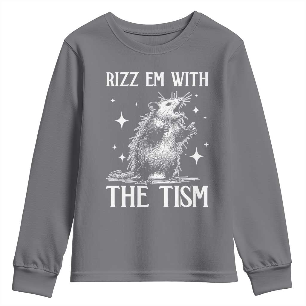 Funny Autism Opossum Youth Sweatshirt Rizz Em With The Tism Meme Autistic ASD