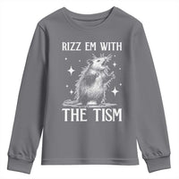 Funny Autism Opossum Youth Sweatshirt Rizz Em With The Tism Meme Autistic ASD