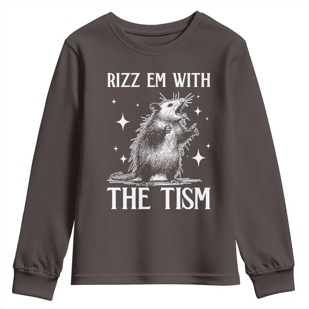 Funny Autism Opossum Youth Sweatshirt Rizz Em With The Tism Meme Autistic ASD