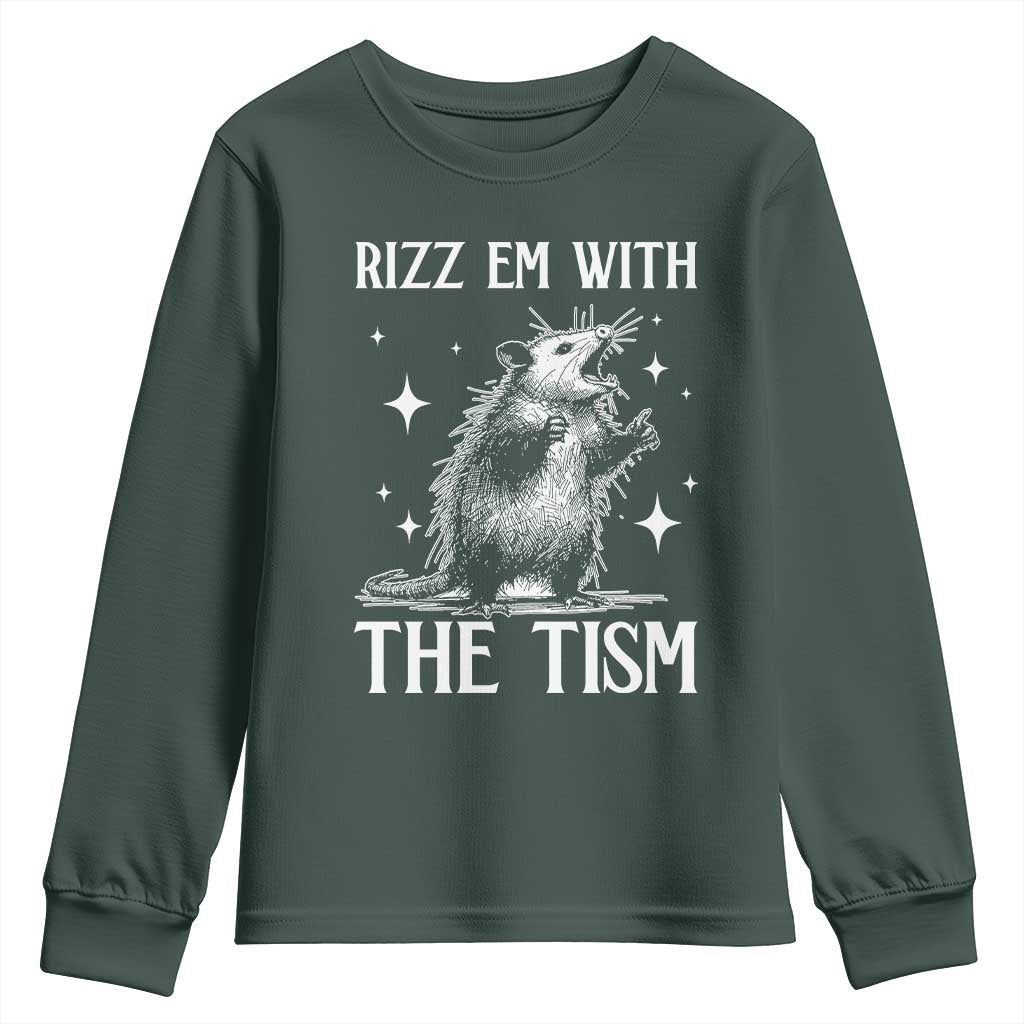 Funny Autism Opossum Youth Sweatshirt Rizz Em With The Tism Meme Autistic ASD