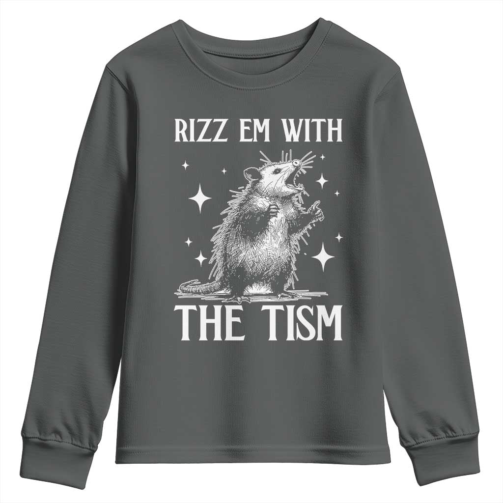 Funny Autism Opossum Youth Sweatshirt Rizz Em With The Tism Meme Autistic ASD