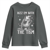 Funny Autism Opossum Youth Sweatshirt Rizz Em With The Tism Meme Autistic ASD