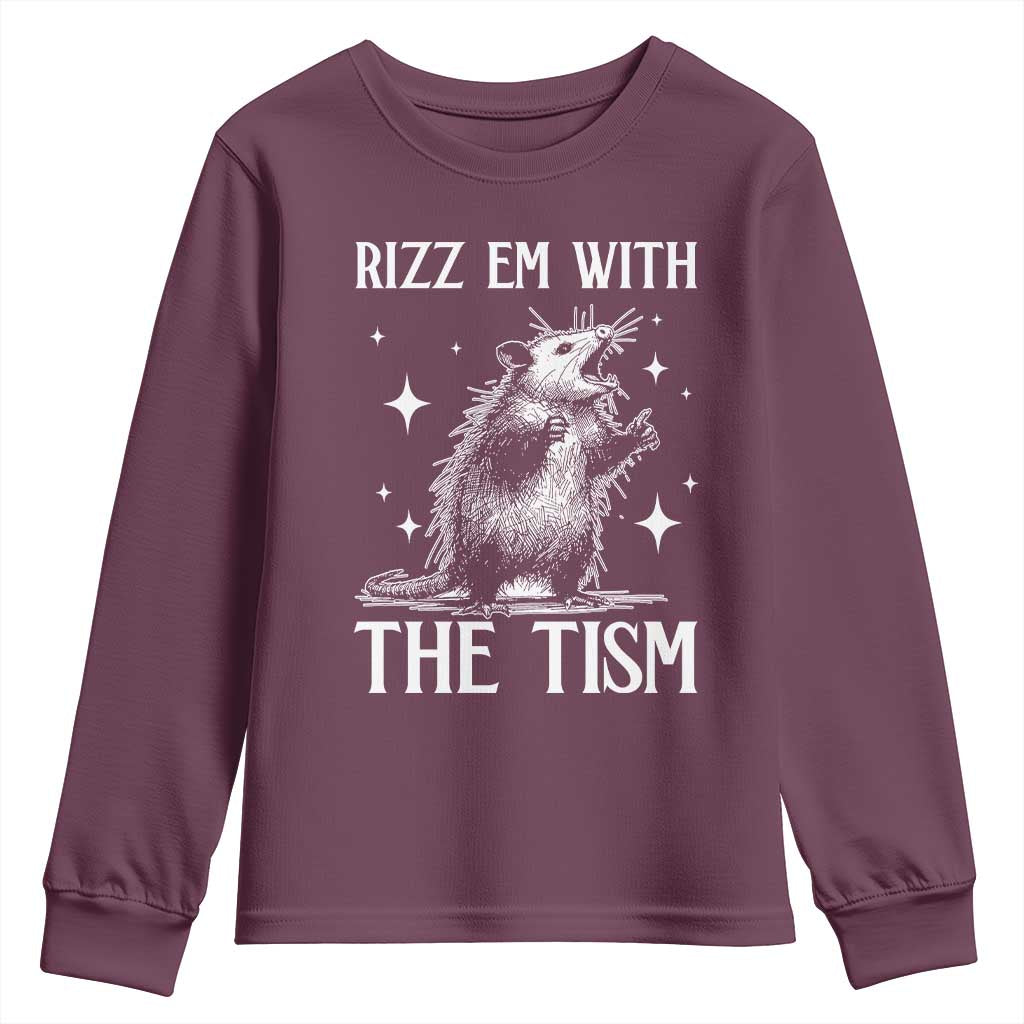 Funny Autism Opossum Youth Sweatshirt Rizz Em With The Tism Meme Autistic ASD
