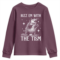 Funny Autism Opossum Youth Sweatshirt Rizz Em With The Tism Meme Autistic ASD