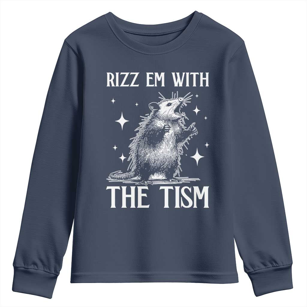 Funny Autism Opossum Youth Sweatshirt Rizz Em With The Tism Meme Autistic ASD