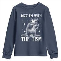 Funny Autism Opossum Youth Sweatshirt Rizz Em With The Tism Meme Autistic ASD