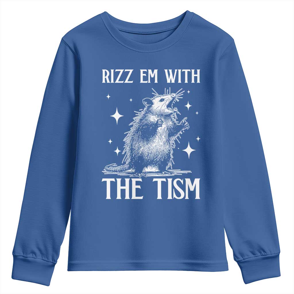 Funny Autism Opossum Youth Sweatshirt Rizz Em With The Tism Meme Autistic ASD