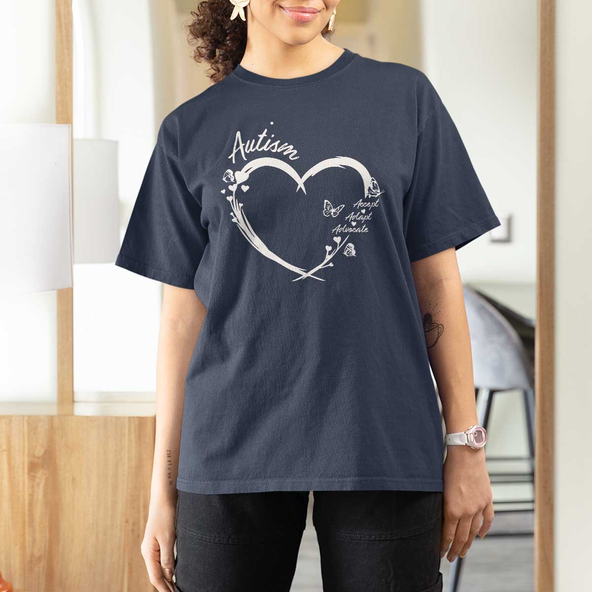 Autism Awareness Adaptation T Shirt For Women Accept Adapt Advocate Love Heart