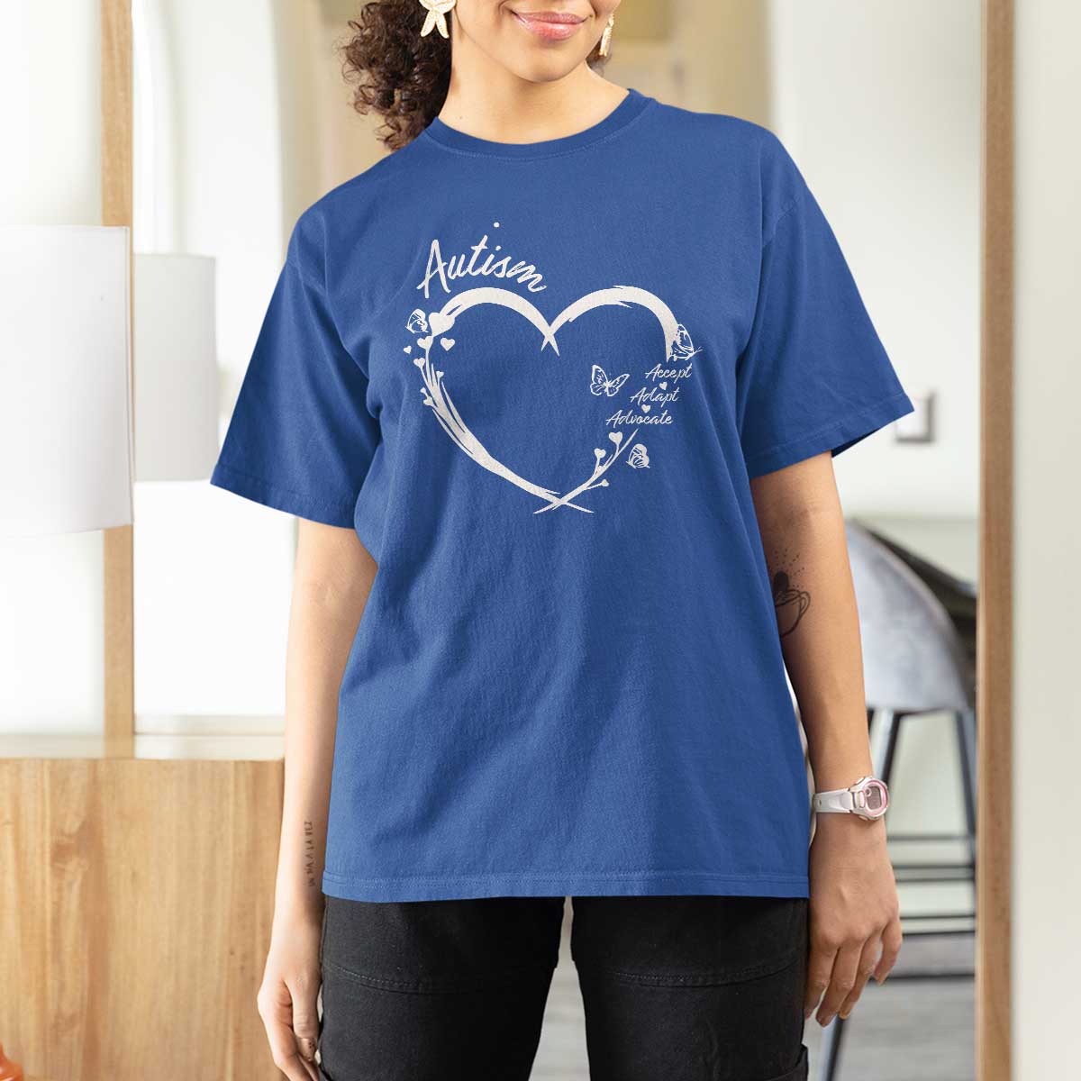 Autism Awareness Adaptation T Shirt For Women Accept Adapt Advocate Love Heart