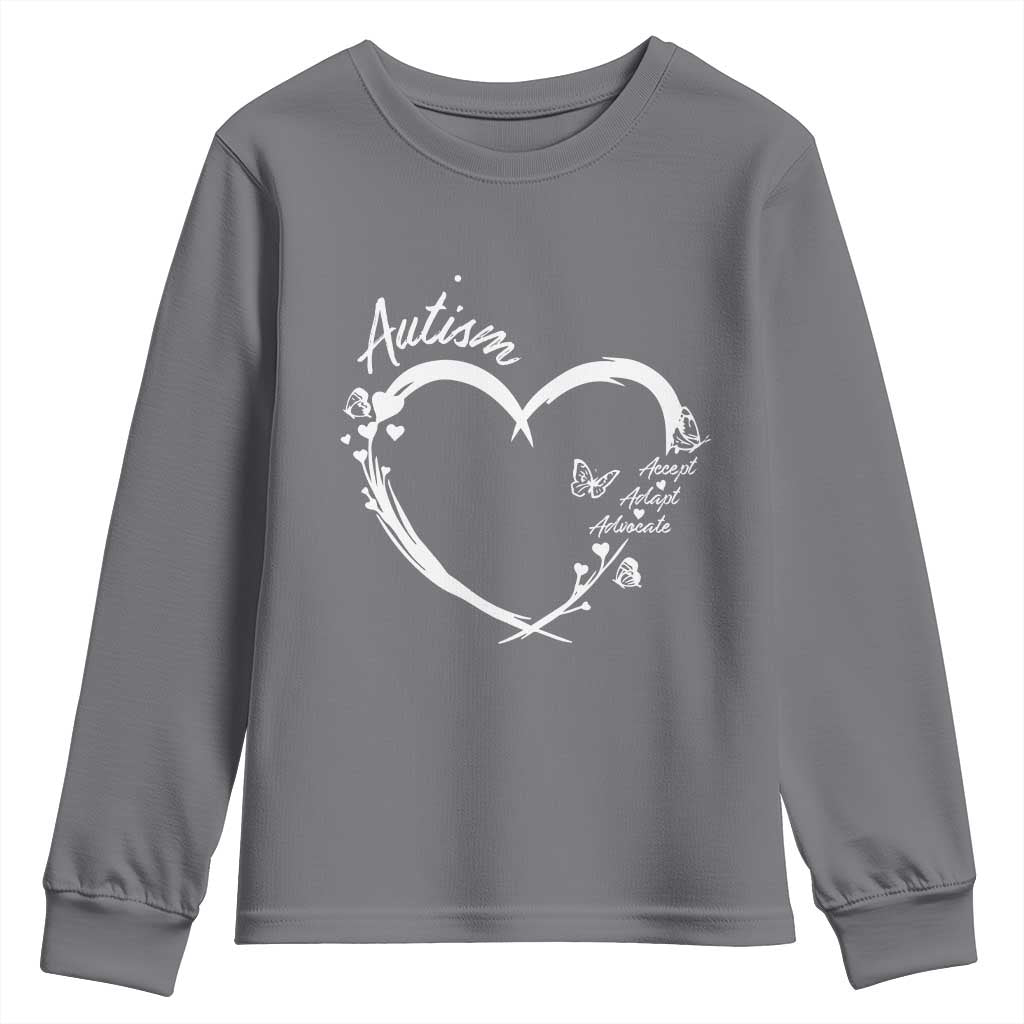Autism Awareness Adaptation Youth Sweatshirt Accept Adapt Advocate Love Heart