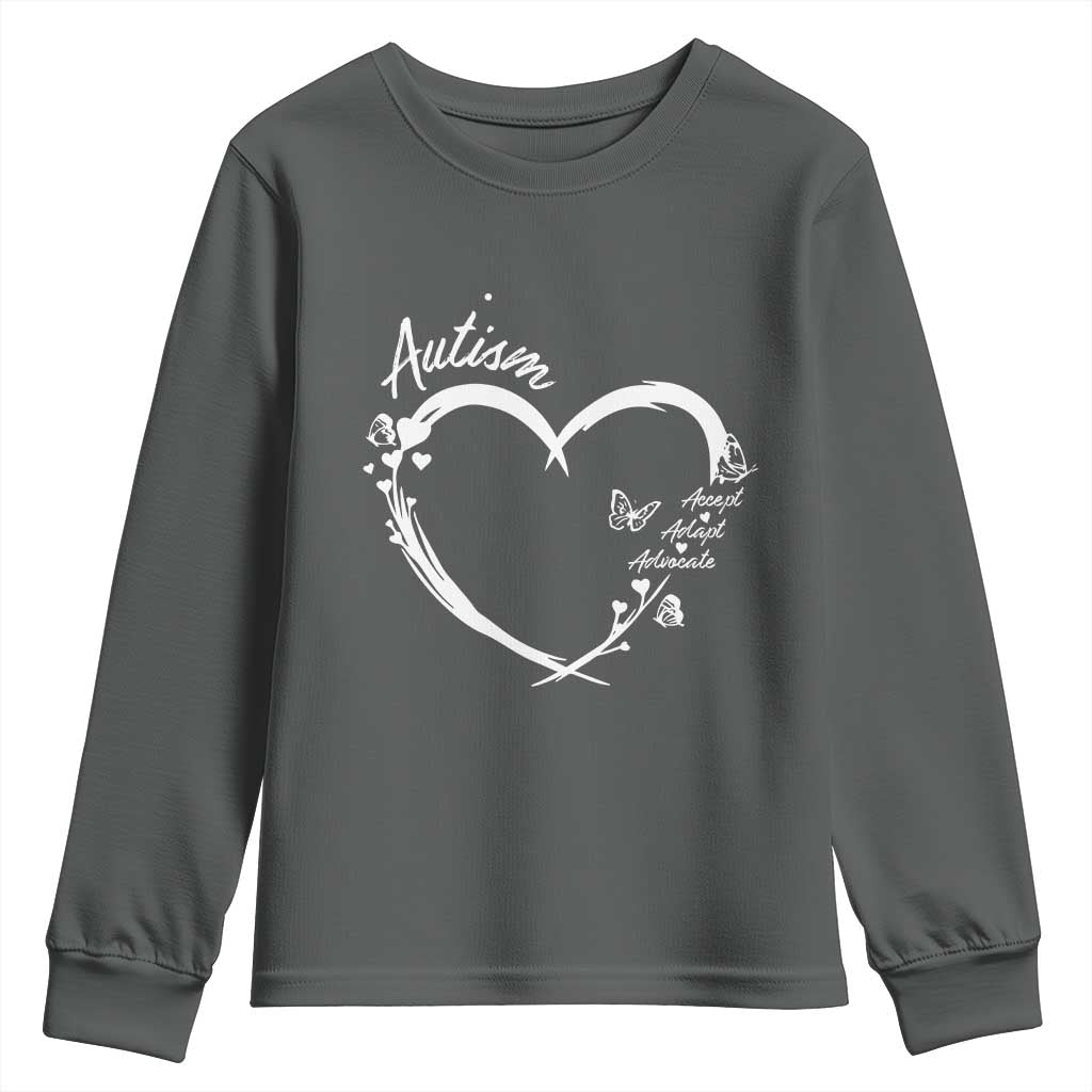 Autism Awareness Adaptation Youth Sweatshirt Accept Adapt Advocate Love Heart