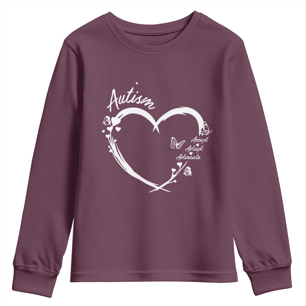 Autism Awareness Adaptation Youth Sweatshirt Accept Adapt Advocate Love Heart