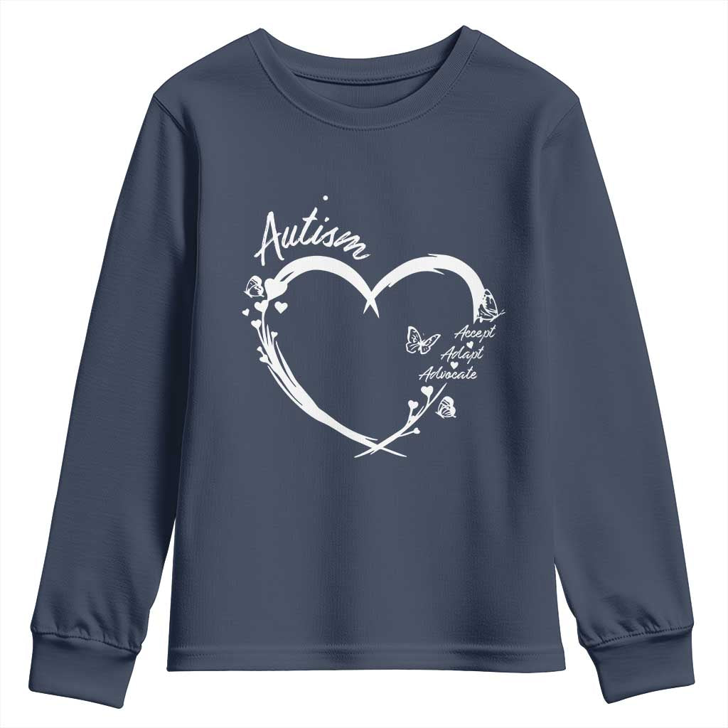 Autism Awareness Adaptation Youth Sweatshirt Accept Adapt Advocate Love Heart