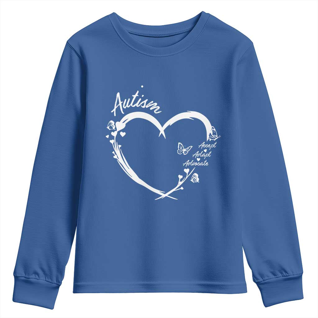 Autism Awareness Adaptation Youth Sweatshirt Accept Adapt Advocate Love Heart