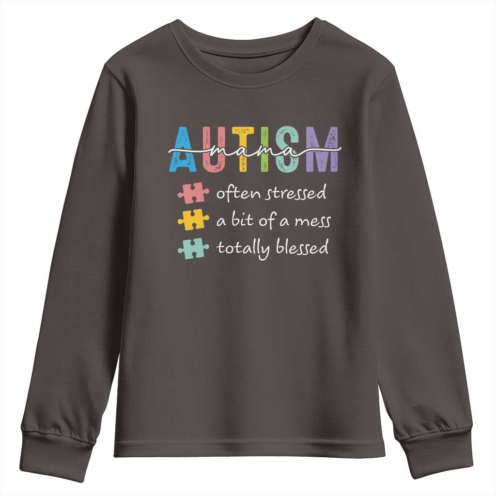 Blessed Autism Mama Youth Sweatshirt Often Stressed A Bit of A Mess Totally Blessed