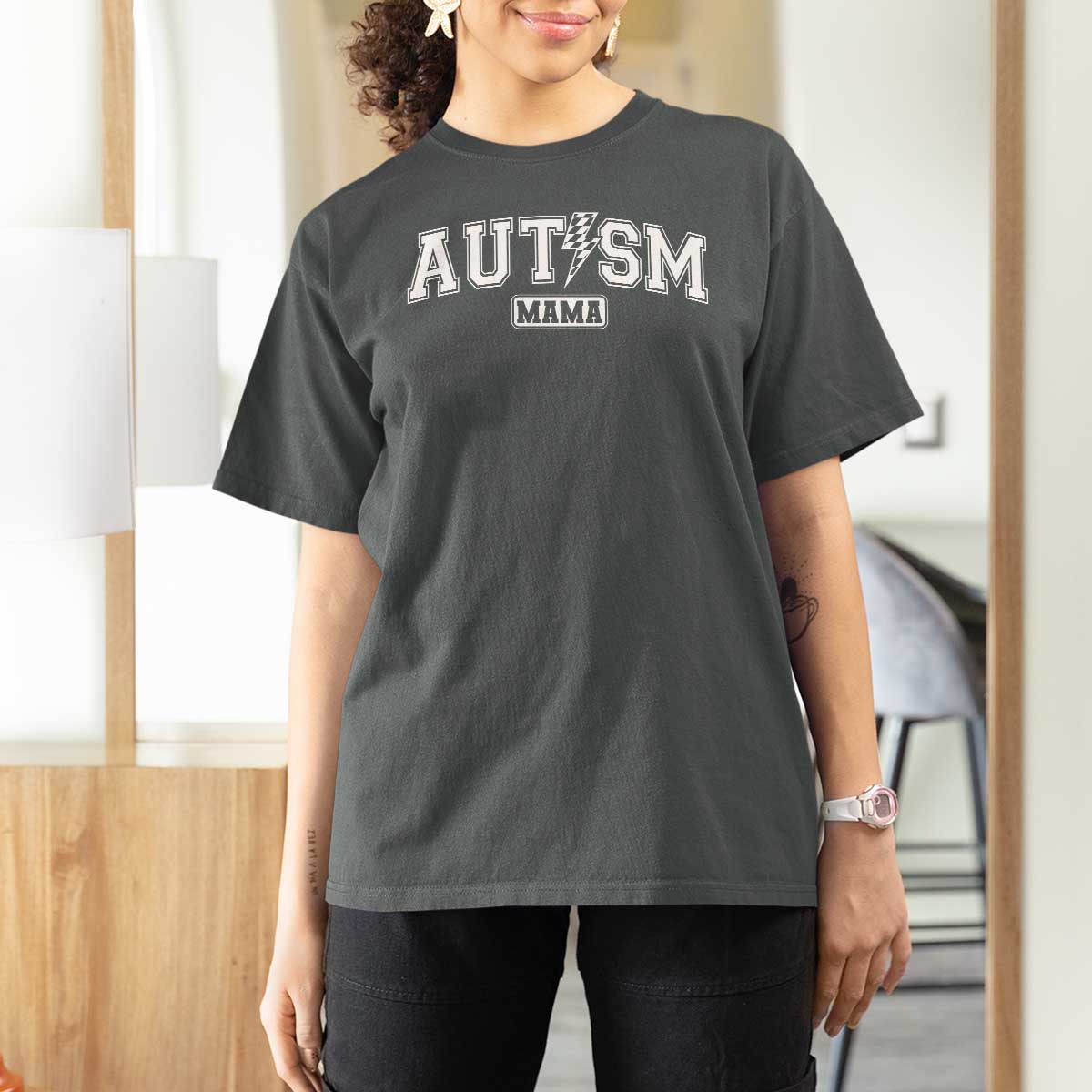 Autism Mama Lightning Bolt Checkered T Shirt For Women Autistic Mom Blessed