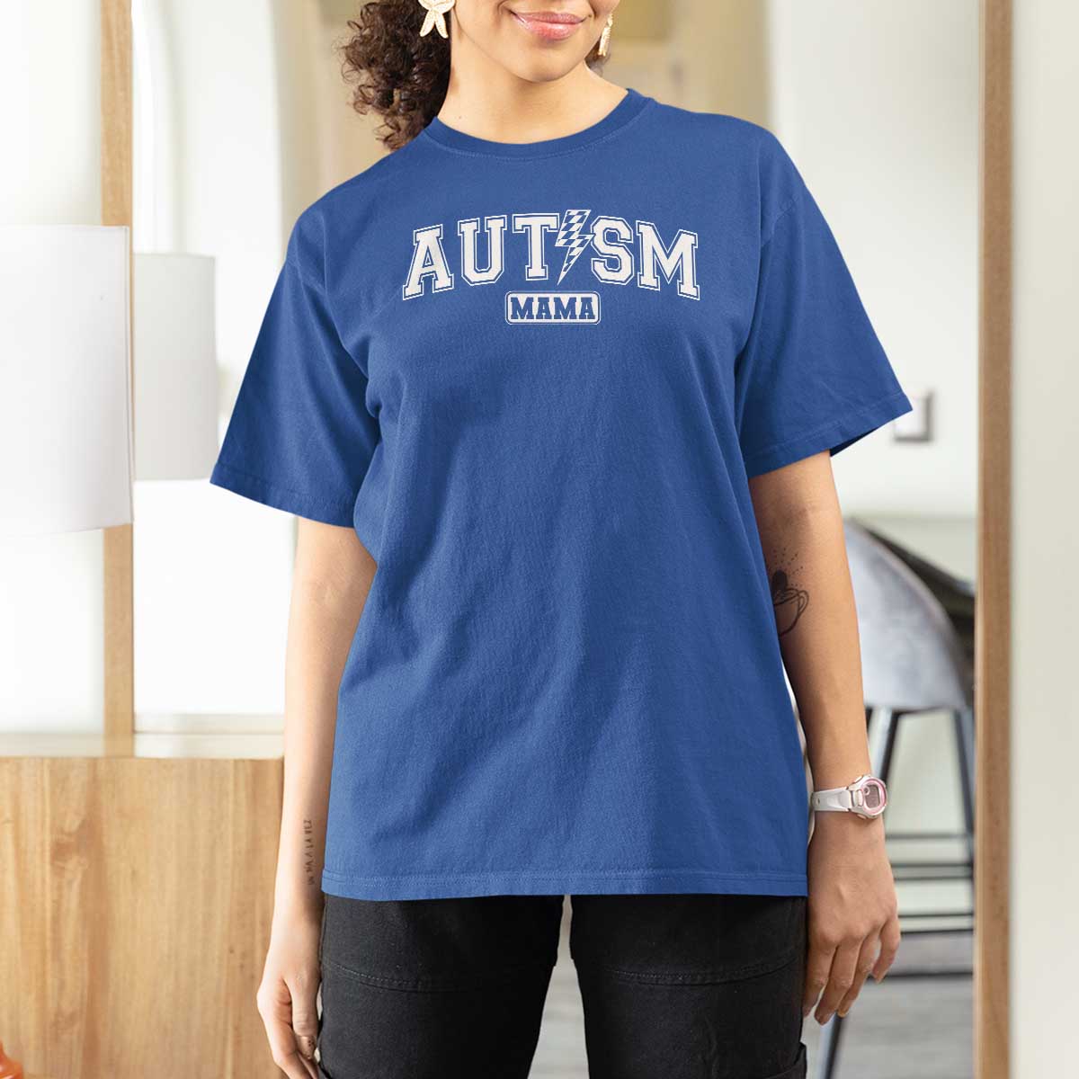 Autism Mama Lightning Bolt Checkered T Shirt For Women Autistic Mom Blessed