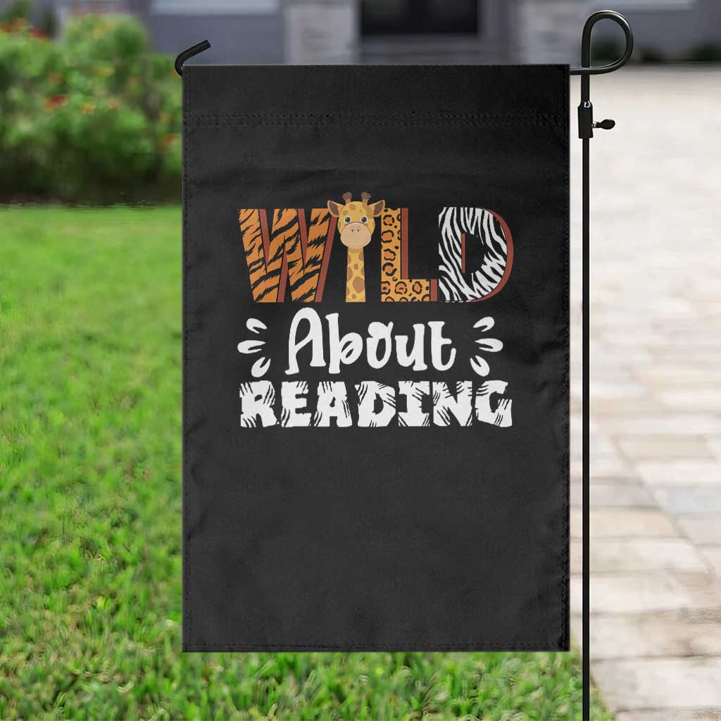 Wild About Reading Garden Flag Cute Animal Print Reading Lover Kids Teachers