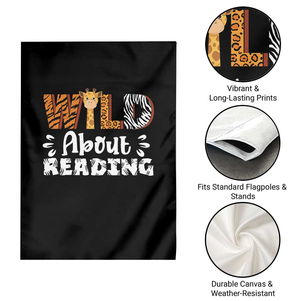 Wild About Reading Garden Flag Cute Animal Print Reading Lover Kids Teachers
