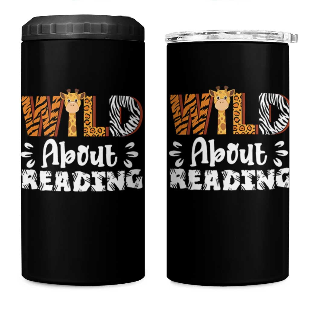 Wild About Reading 4 in 1 Can Cooler Tumbler Cute Animal Print Reading Lover Kids Teachers