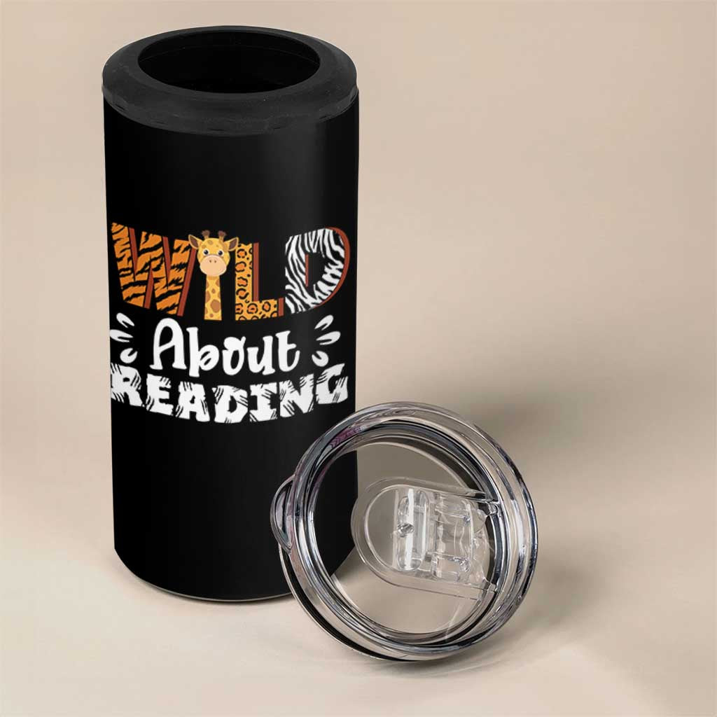 Wild About Reading 4 in 1 Can Cooler Tumbler Cute Animal Print Reading Lover Kids Teachers
