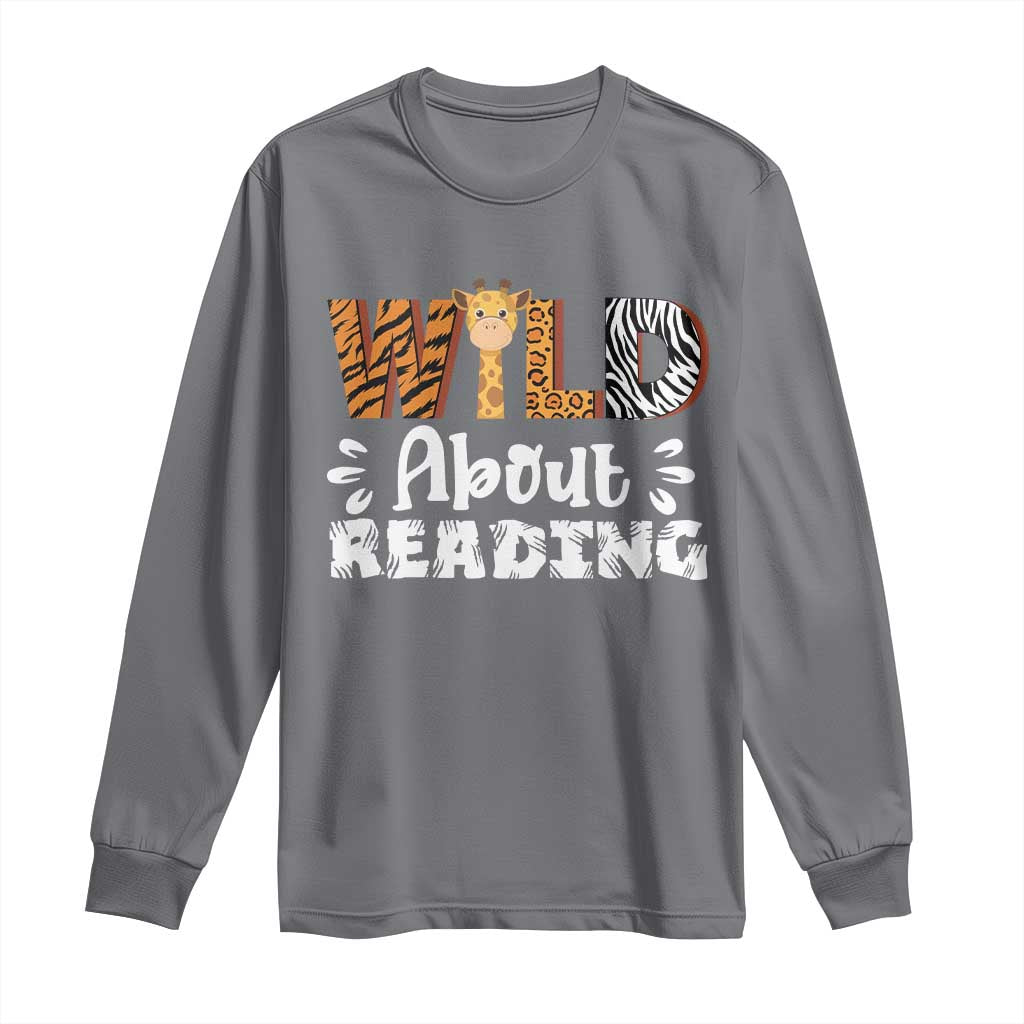 Wild About Reading Long Sleeve Shirt Cute Animal Print Reading Lover Kids Teachers