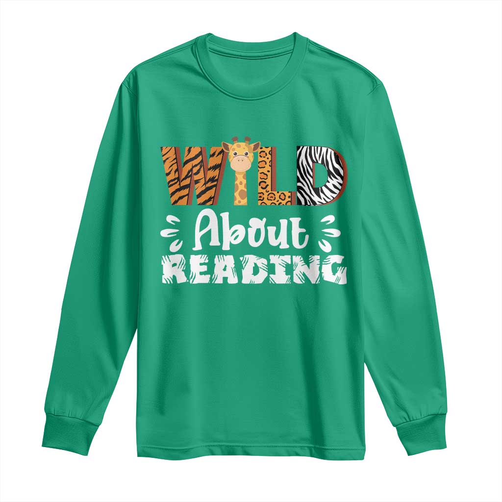 Wild About Reading Long Sleeve Shirt Cute Animal Print Reading Lover Kids Teachers