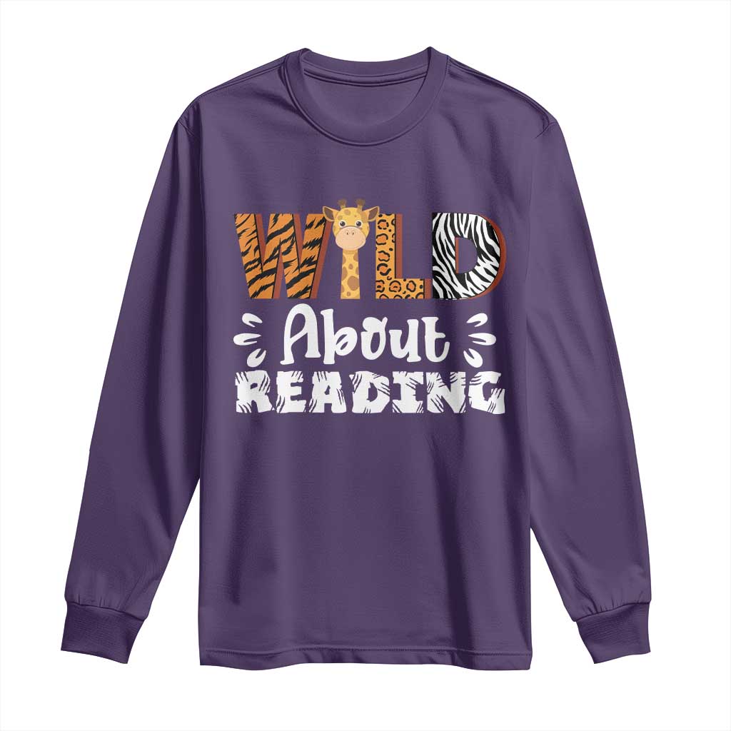 Wild About Reading Long Sleeve Shirt Cute Animal Print Reading Lover Kids Teachers