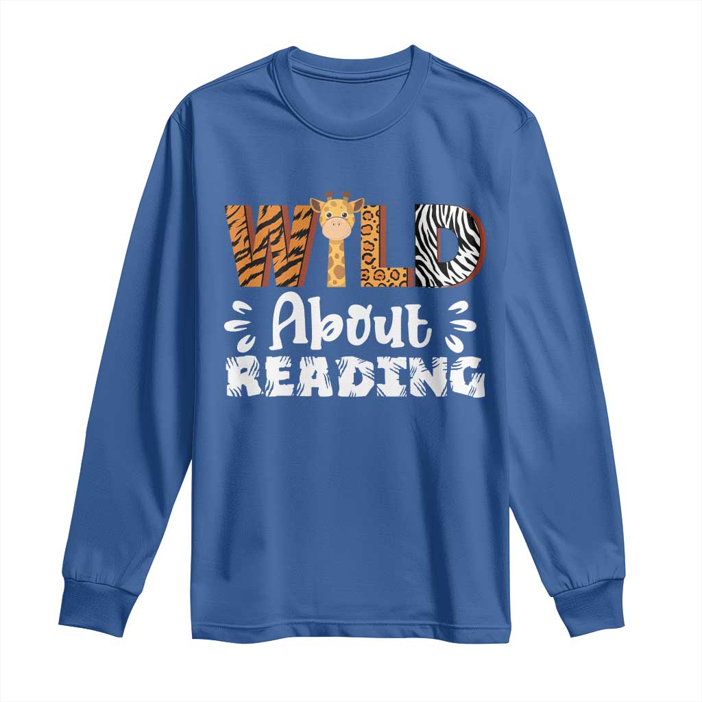 Wild About Reading Long Sleeve Shirt Cute Animal Print Reading Lover Kids Teachers