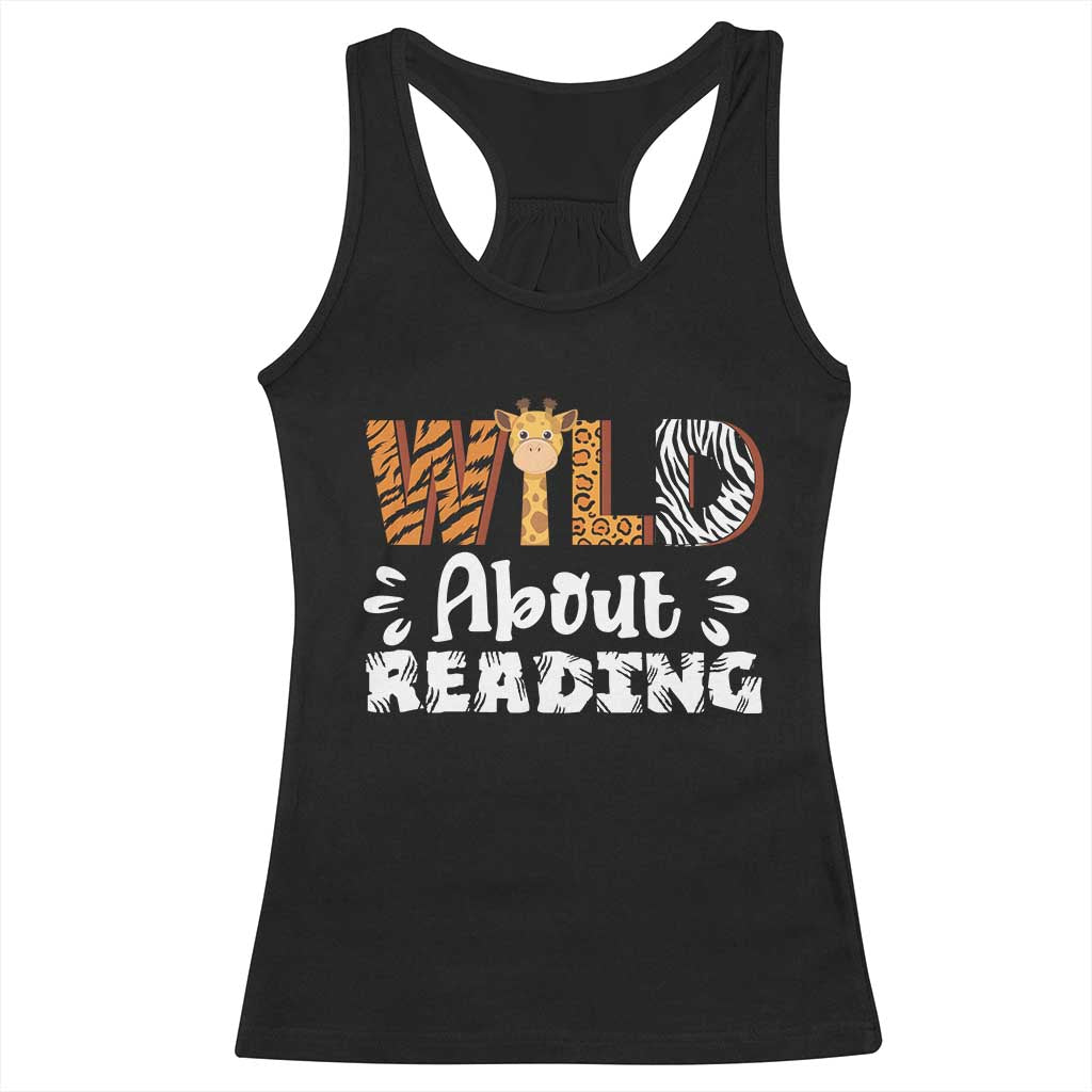 Wild About Reading Racerback Tank Top Cute Animal Print Reading Lover Kids Teachers